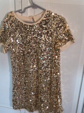 Gold Sequin Kids' Dress - Sparkle Short Sleeve